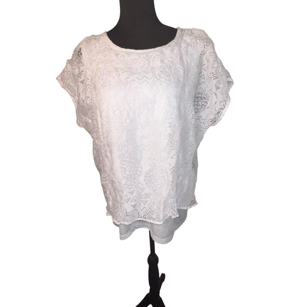 Alfred Dunner women 18 lace‎ pineapple cutout ruffle white cottage core  tunic